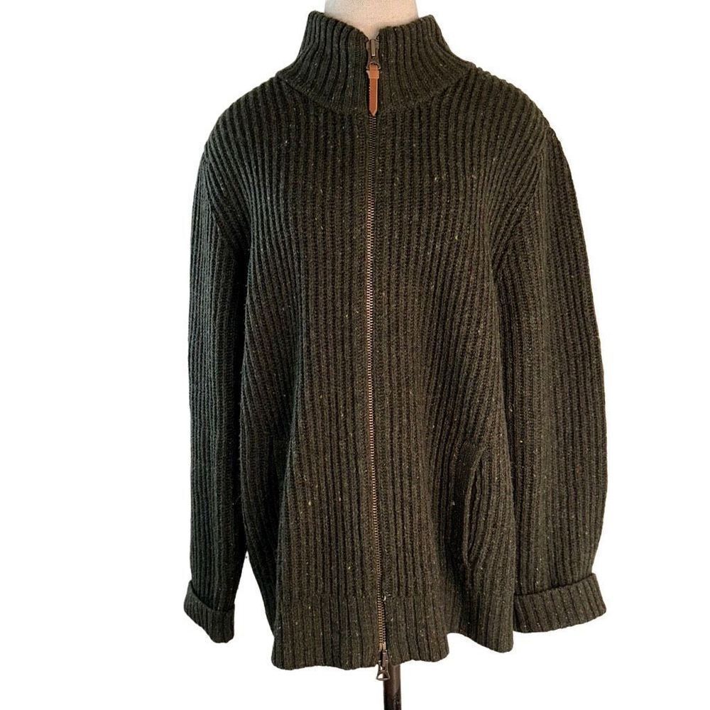 L.L Bean Signature Womens Lambswool Ribbed Knit Sweater‎ Jacket Large Warm